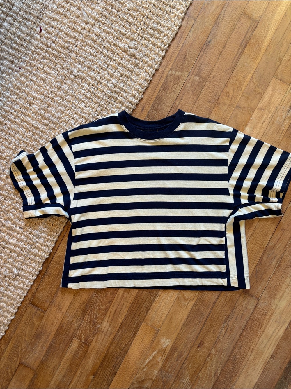 Navy and Butter Yellow Striped Crop Top